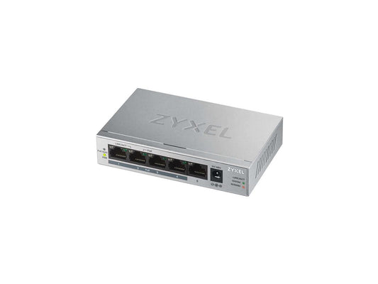 ZyXEL GS1005HP 5 Port POE+ Gigabit Ethernet Switch, 4 x PoE, 60W Budget, Fanless Metal, Desktop, 802.3at 802.3af, GS1005HP