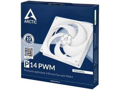 Arctic ACFAN00222A P14 PWM - 140 mm Case Fan with PWM, Pressure-optimised, Very Quiet Motor, Computer, Fan Speed: 200-1700 RPM - White/White
