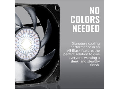 Cooler Master SickleFlow 80 V2 All-Black Square Frame Fan with Air Balance Curve Blade Design, Sealed Bearing, PWM Control for Computer Case & Air Coolers