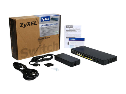 ZyXEL 8-Port Gigabit Ethernet Smart Managed PoE Switch with 77 Watt Budget - Fanless Design and 2 SFP Ports [GS1900-10HP], Black, 77W PoE+