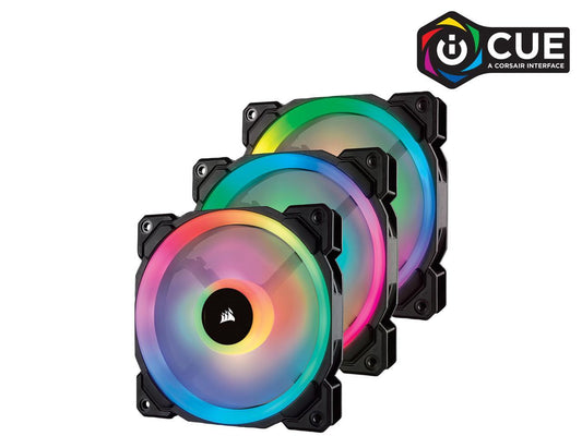 Corsair LL Series CO-9050072-WW LL120 RGB, 120mm Dual Light Loop RGB LED PWM Fan, 3 Fan Pack with Lighting Node PRO