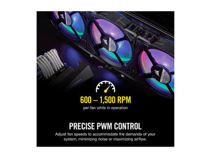 Corsair LL Series CO-9050072-WW LL120 RGB, 120mm Dual Light Loop RGB LED PWM Fan, 3 Fan Pack with Lighting Node PRO