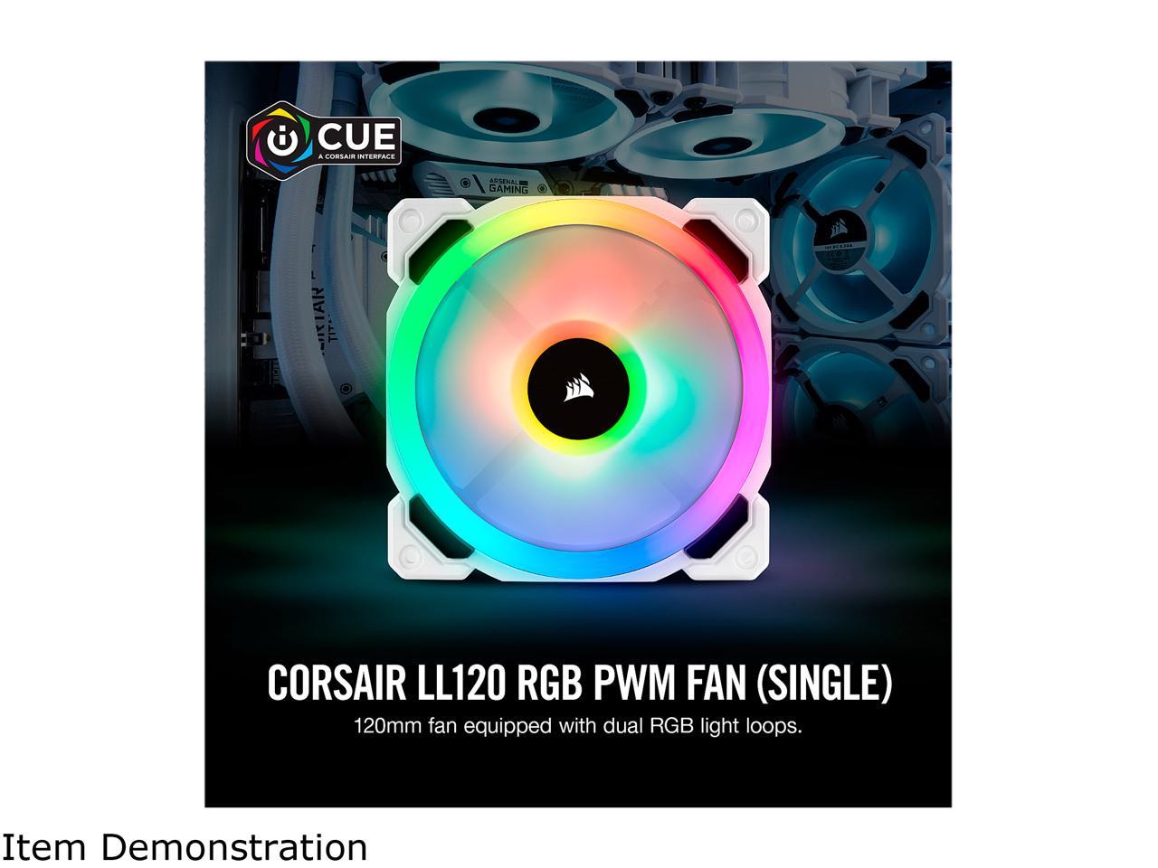 Corsair LL Series CO-9050091-WW LL120 RGB, 120mm Dual Light Loop RGB LED PWM Fan, Single Pack, White.