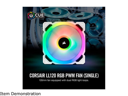 Corsair LL Series CO-9050091-WW LL120 RGB, 120mm Dual Light Loop RGB LED PWM Fan, Single Pack, White.