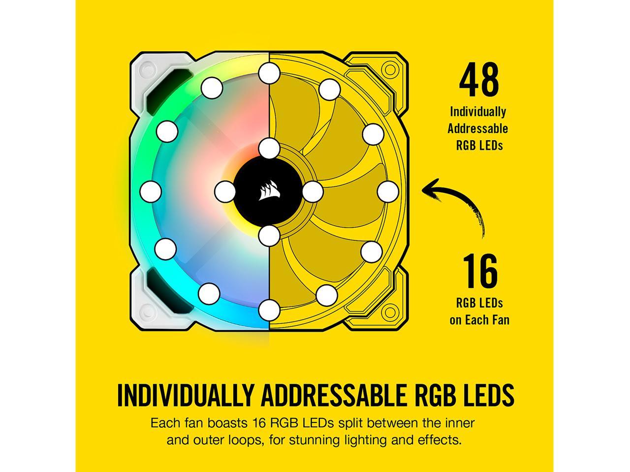 Corsair LL Series CO-9050092-WW LL120 RGB, 120mm Dual Light Loop RGB LED PWM Fan, 3 Fan Pack with Lighting Node PRO, White