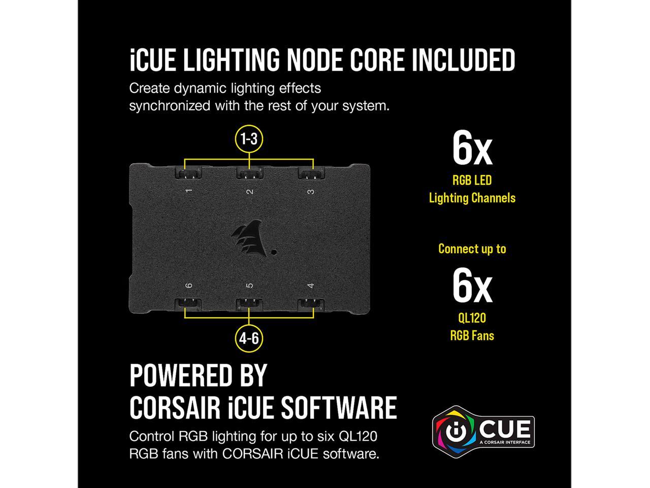 CORSAIR QL Series, iCUE QL120 RGB, 120mm RGB LED Fan, Triple Pack with Lighting Node CORE, CO-9050098-WW