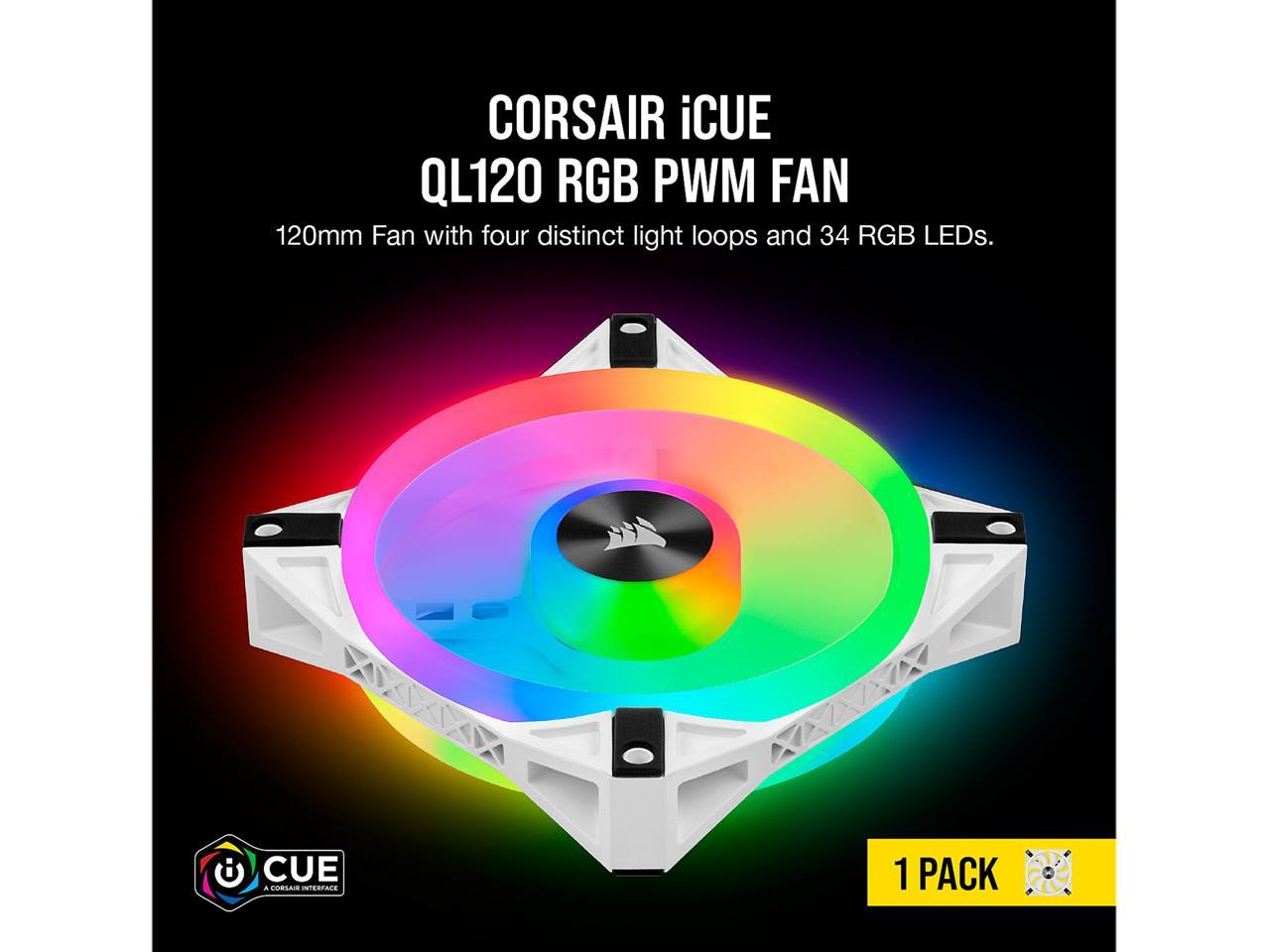 CORSAIR QL Series, iCUE QL120 RGB, 120mm RGB LED PWM White Fan, Single Fan - CO-9050103-WW