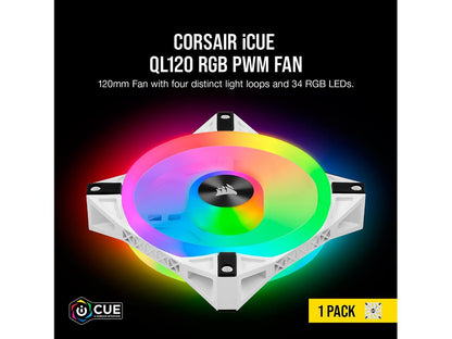 CORSAIR QL Series, iCUE QL120 RGB, 120mm RGB LED PWM White Fan, Single Fan - CO-9050103-WW