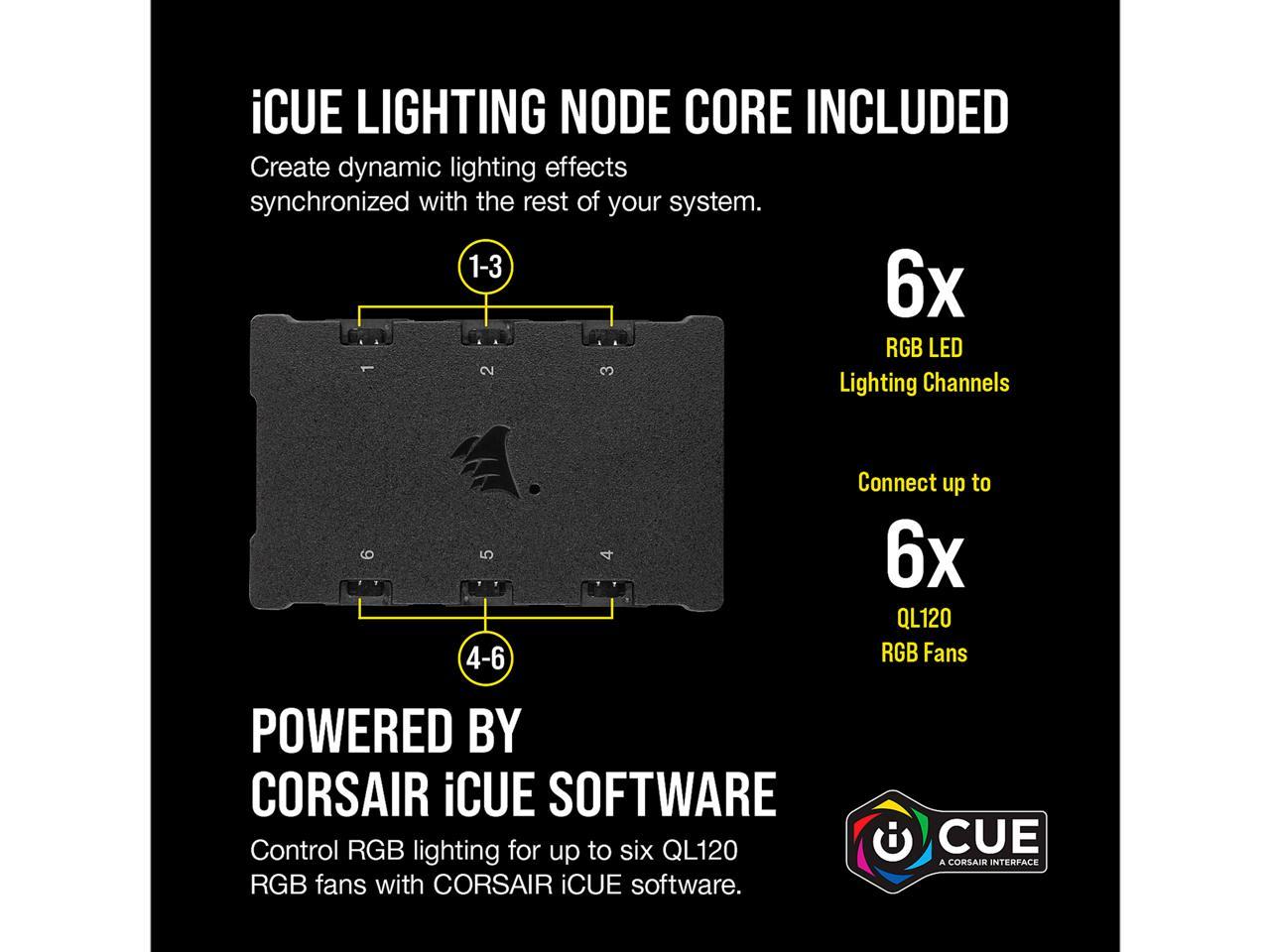 CORSAIR QL Series, iCUE QL120 RGB, 120mm RGB LED PWM White Fan, Triple Fan Kit with Lighting Node CORE - CO-9050104-WW