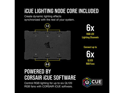 CORSAIR QL Series, iCUE QL120 RGB, 120mm RGB LED PWM White Fan, Triple Fan Kit with Lighting Node CORE - CO-9050104-WW