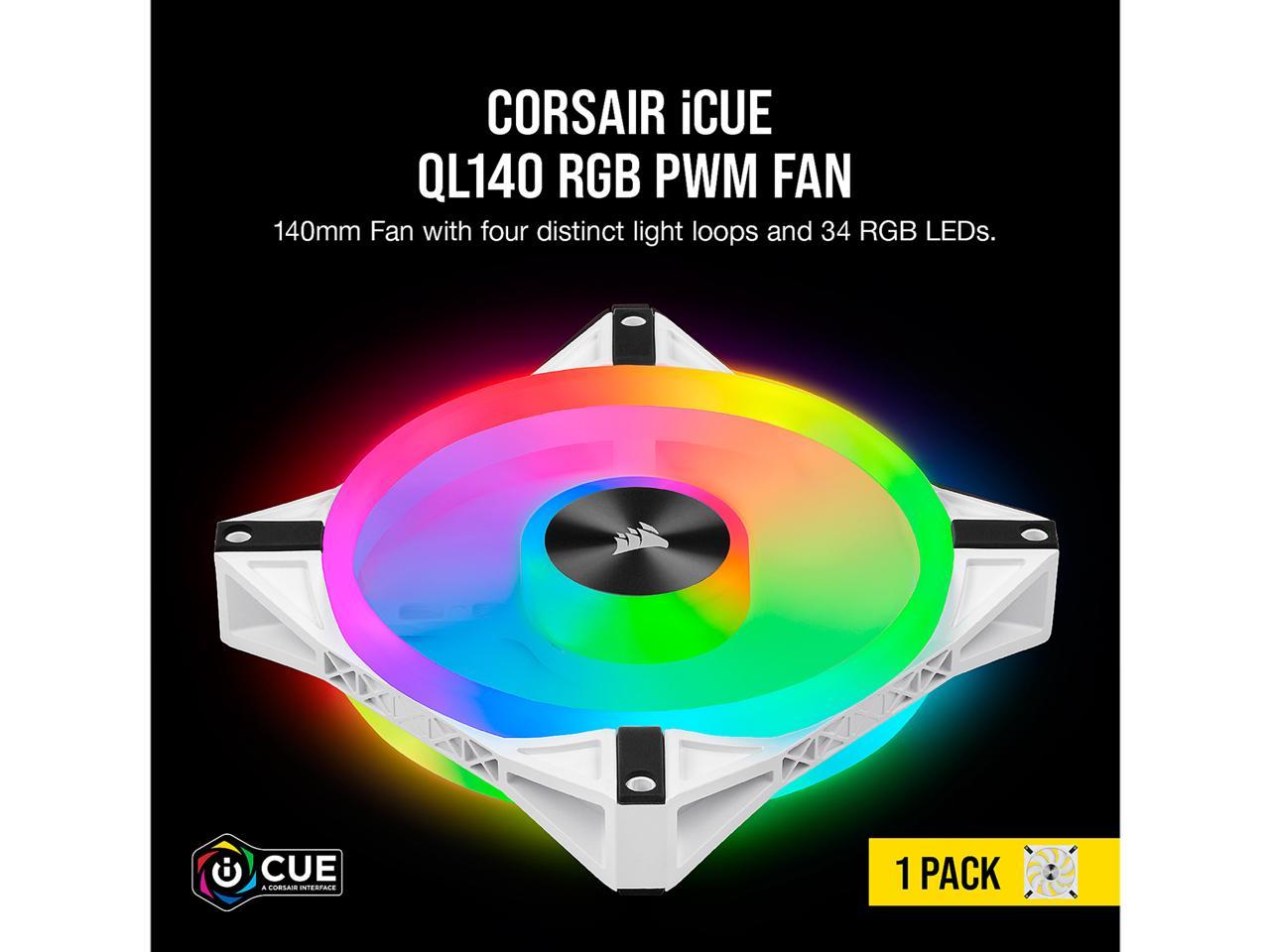 CORSAIR QL Series, iCUE QL140 RGB, 140mm RGB LED PWM White Fan, Single Fan - CO-9050105-WW