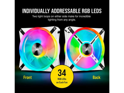 CORSAIR QL Series, iCUE QL140 RGB, 140mm RGB LED PWM White Fan, Dual Fan Kit with Lighting Node CORE - CO-9050106-WW