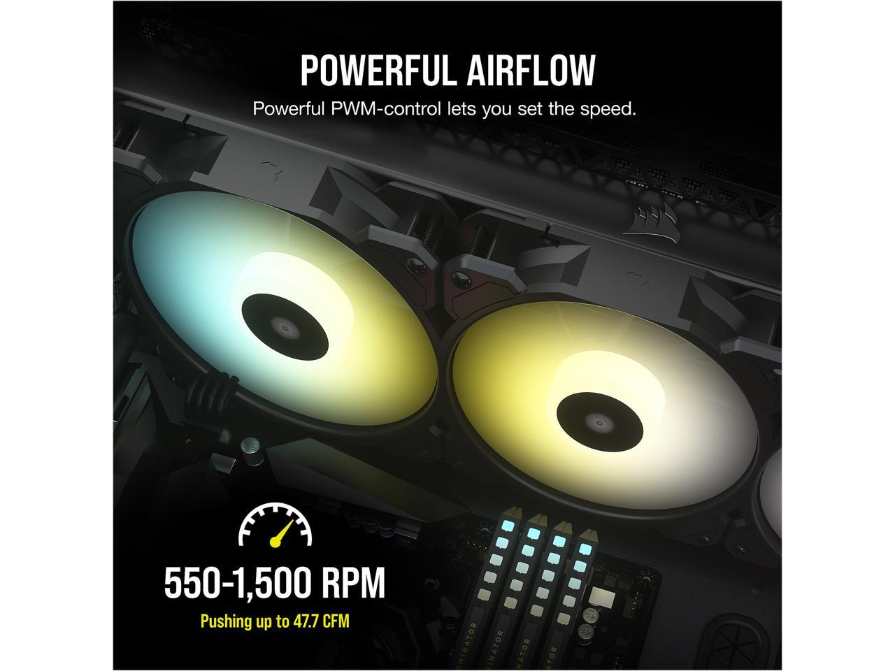 CORSAIR iCUE SP120 RGB ELITE Performance 120mm PWM Triple Fan Kit with iCUE Lighting Node CORE, CO-9050109-WW