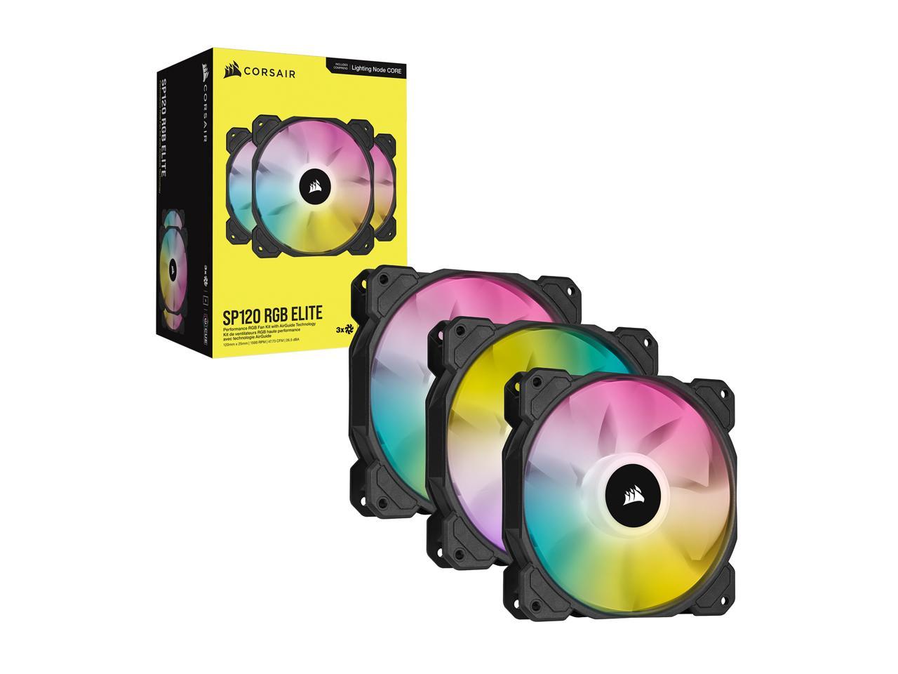 CORSAIR iCUE SP120 RGB ELITE Performance 120mm PWM Triple Fan Kit with iCUE Lighting Node CORE, CO-9050109-WW