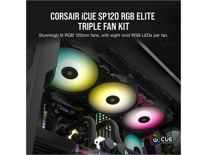 CORSAIR iCUE SP120 RGB ELITE Performance 120mm PWM Triple Fan Kit with iCUE Lighting Node CORE, CO-9050109-WW