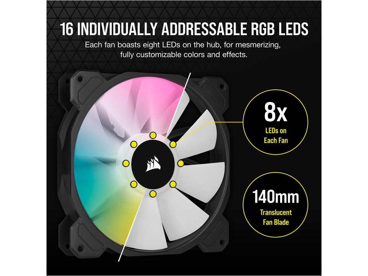 CORSAIR iCUE SP140 RGB ELITE Performance 140mm PWM Dual Fan Kit with Lighting Node CORE, CO-9050111-WW