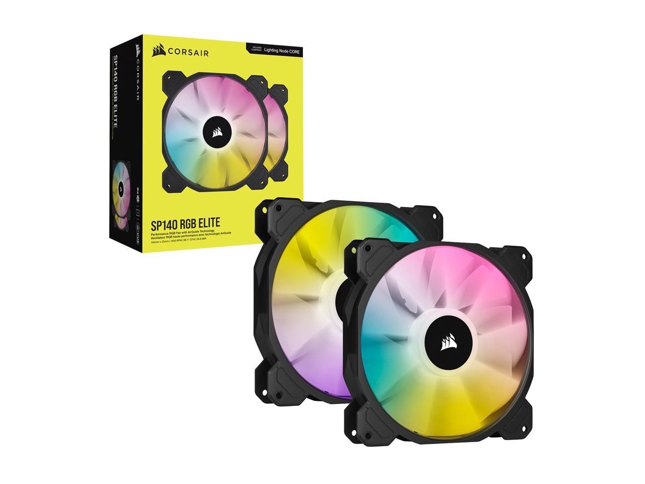 CORSAIR iCUE SP140 RGB ELITE Performance 140mm PWM Dual Fan Kit with Lighting Node CORE, CO-9050111-WW