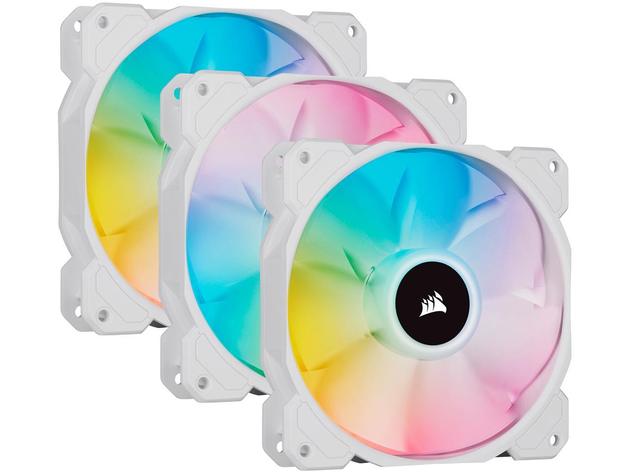 CORSAIR iCUE SP120 RGB ELITE Performance 120mm White PWM Triple Fan Kit with iCUE Lighting Node