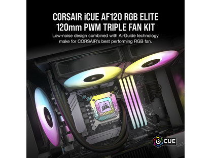 CORSAIR iCUE AF120 RGB ELITE 120mm PWM Triple Fan Kit - Eight RGB LEDs Per Fan - Included iCUE Lighting Node CORE Controller - AirGuide Technology