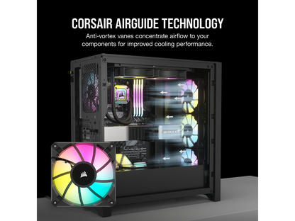 CORSAIR iCUE AF120 RGB ELITE 120mm PWM Triple Fan Kit - Eight RGB LEDs Per Fan - Included iCUE Lighting Node CORE Controller - AirGuide Technology