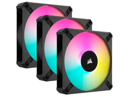 CORSAIR iCUE AF120 RGB ELITE 120mm PWM Triple Fan Kit - Eight RGB LEDs Per Fan - Included iCUE Lighting Node CORE Controller - AirGuide Technology