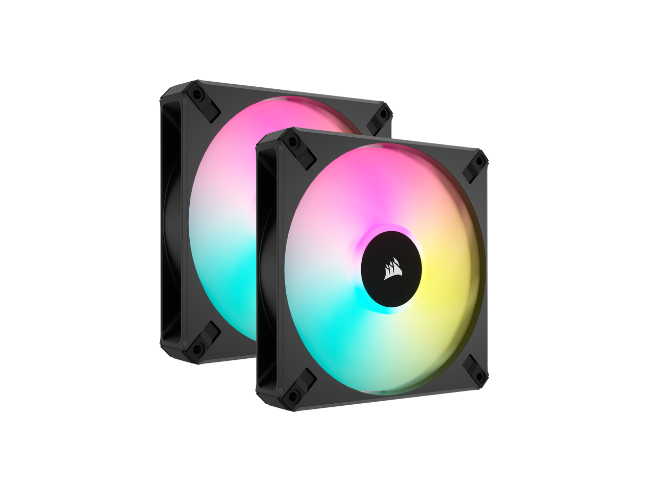 CORSAIR iCUE AF140 RGB ELITE 140mm PWM Dual Fan Kit - Eight RGB LEDs Per Fan - Included iCUE Lighting Node CORE Controller - AirGuide Technology