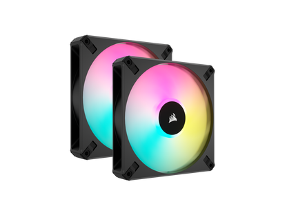 CORSAIR iCUE AF140 RGB ELITE 140mm PWM Dual Fan Kit - Eight RGB LEDs Per Fan - Included iCUE Lighting Node CORE Controller - AirGuide Technology