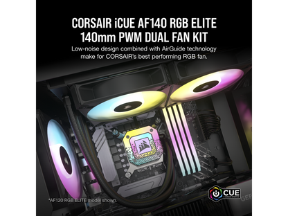 CORSAIR iCUE AF140 RGB ELITE 140mm PWM Dual Fan Kit - Eight RGB LEDs Per Fan - Included iCUE Lighting Node CORE Controller - AirGuide Technology