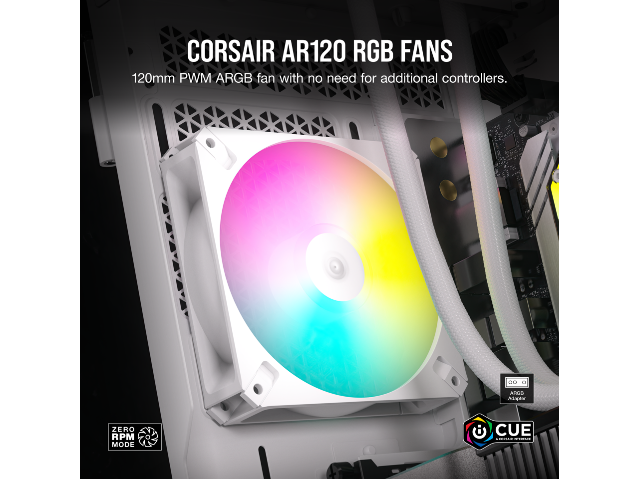 CORSAIR AR120 RGB White 120mm ARGB-compatible Fan, Triple Pack