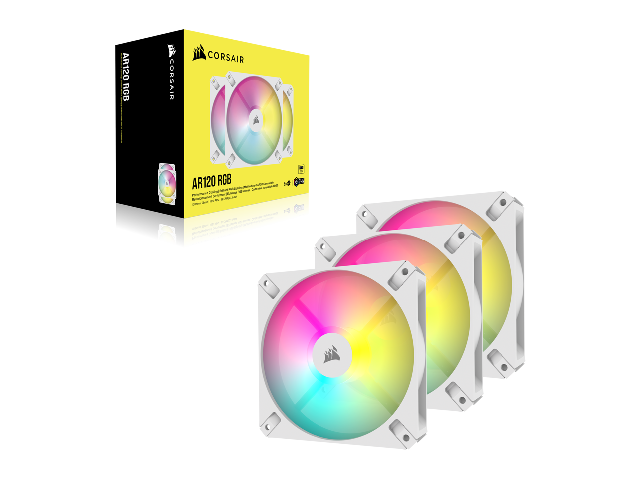 CORSAIR AR120 RGB White 120mm ARGB-compatible Fan, Triple Pack