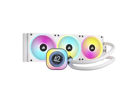 CORSAIR iCUE LINK H150i LCD Liquid CPU Cooler - QX120 RGB Fans - White - 360mm Radiator - Fits Intel LGA 1700, AMD AM5 - iCUE LINK System Hub Included