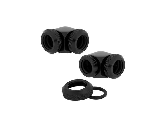 Corsair Hydro X Series XF Hardline 90 Degree Fittings, 12mm OD, Black, 2-pack