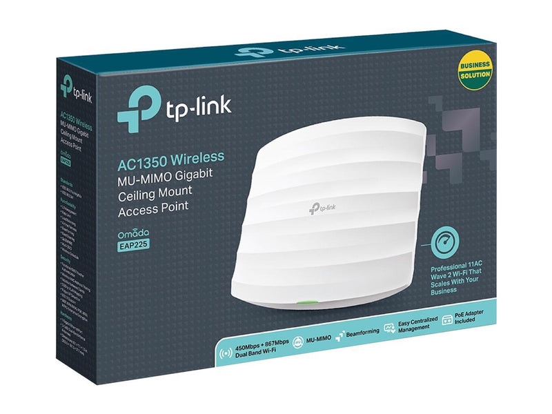 TP-Link Omada AC1350 Gigabit Ceiling Mount Wireless Access Point | MU-MIMO, Seamless Roaming & Beamforming | PoE Powered w/PoE Injector Included | Centralized Cloud Access & Free Omada app (EAP225)