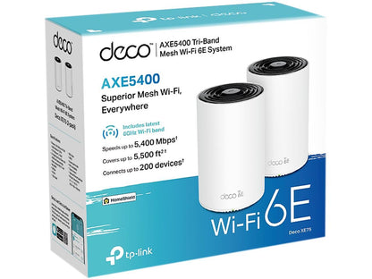 TP-Link Deco AXE5400 Tri-Band WiFi 6E Mesh System(Deco XE75) - Covers up to 5500 Sq.Ft, Replaces WiFi Router and Extender, AI-Driven Mesh, New 6GHz Band, 2-Pack