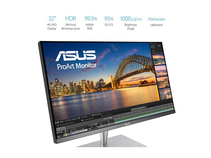 ASUS ProArt PA32UC 32" Ultra HD 3840 x 2160 4K Resolution 2x Thunderbolt 3 DisplayPort 4x HDMI HDR-10 Asus Eye Care Technology Flicker-Free Low Blue Light Built-in Speakers LED Backlit ProArt Monitor