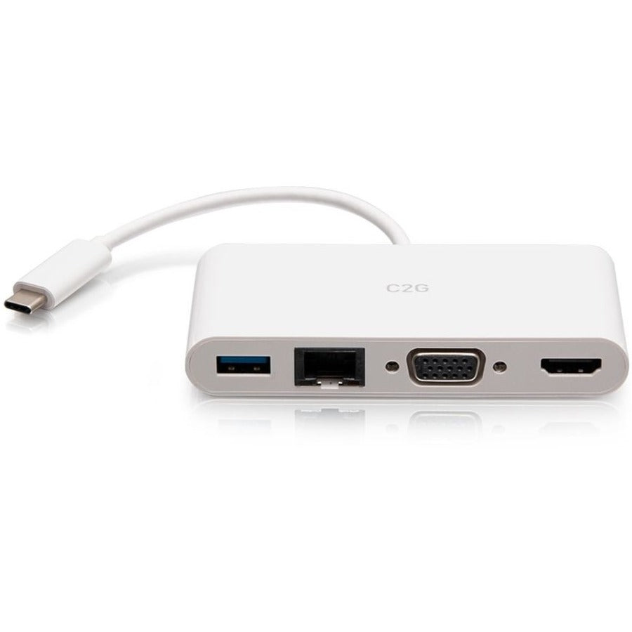 C2G USB C to HDMI, VGA, USB A & RJ45 Adapter - 4K 30Hz - White