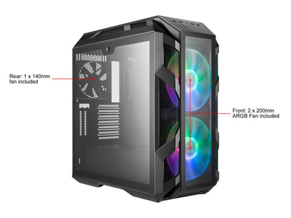 Cooler Master MasterCase H500M ATX Mid-Tower w/ 4x Side Tempered Glass Panels, Type-C I/O Panel, 2x Vertical GPU Card PCI Slots & 2x 200mm ARGB Fans w/ARGB Controller