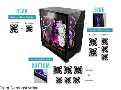 Antec Performance Series P120 Crystal E-ATX Mid-Tower Case, Tempered Glass Front & Side Panels, Slide Button Design, Ready for 2 x 360 mm Radiators Simultaneously, Aluminum VGA Holder Included