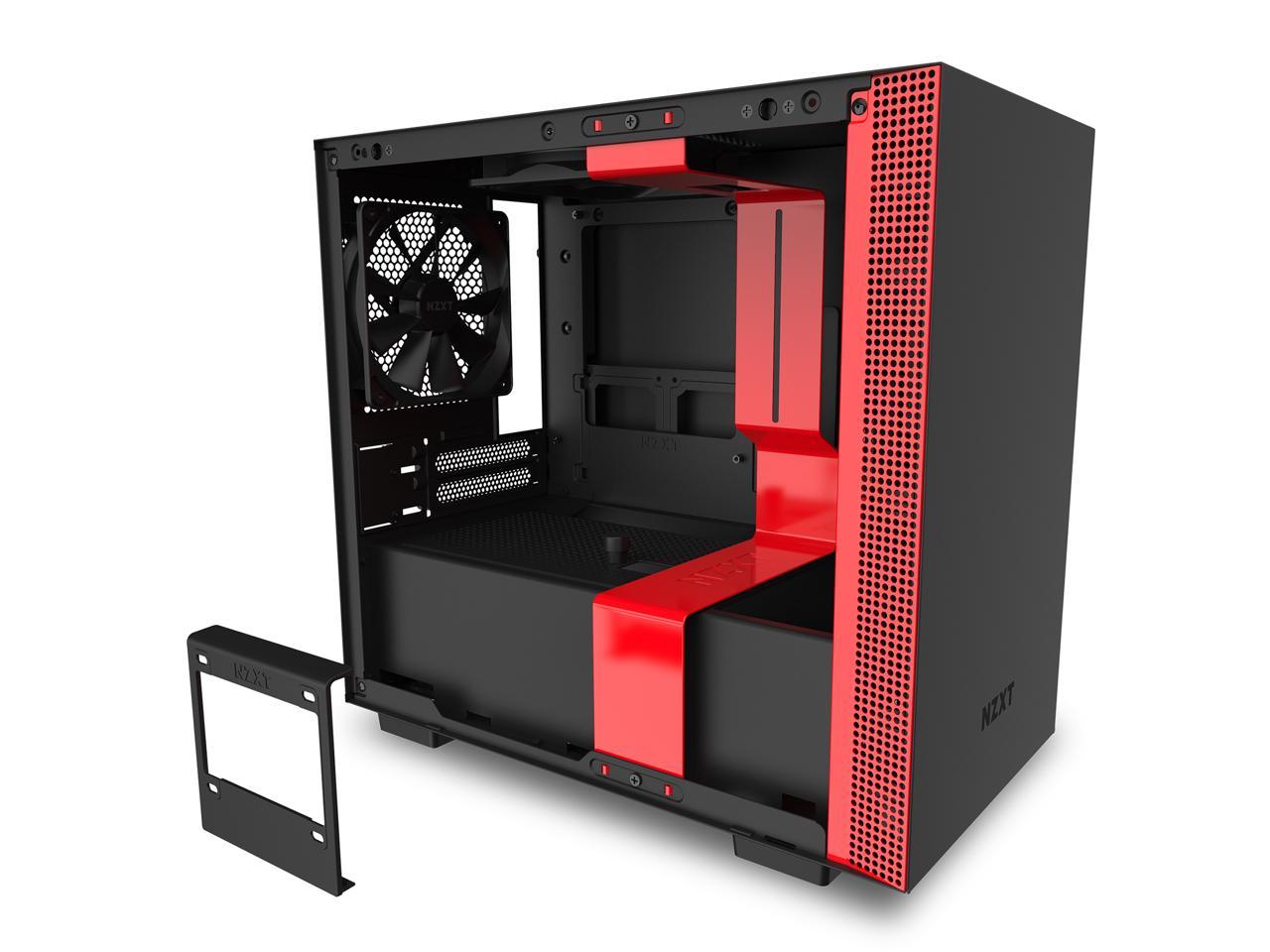 NZXT H210 - Mini-ITX PC Gaming Case - Front I/O USB Type-C Port - Tempered Glass Side Panel - Cable Management System - Water-Cooling Ready - Radiator Bracket - Steel Construction - Black/Red