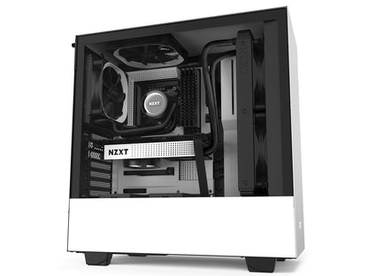 NZXT H510 - Compact ATX Mid-Tower PC Gaming Case - Front I/O USB Type-C Port - Tempered Glass Side Panel - Cable Management System - Water-Cooling Ready - Steel Construction - White/Black, CA-H510B-W1