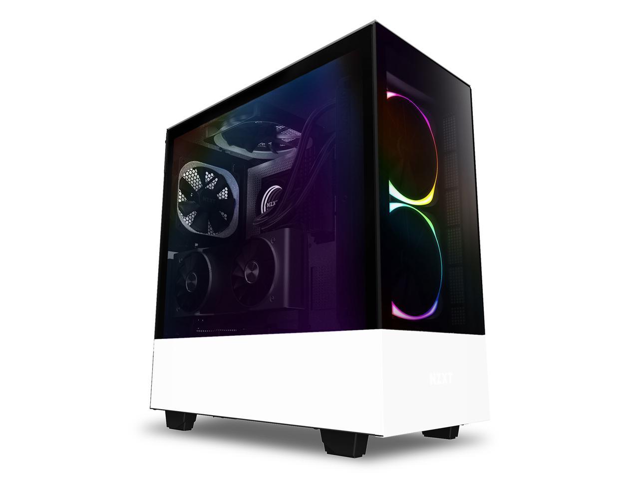 NZXT H510 Elite - Premium Mid-Tower ATX Case PC Gaming Case - Dual-Tempered Glass Panel - Front I/O USB Type-C Port - Vertical GPU Mount - Integrated RGB Lighting - Water-Cooling Ready - White/Black, CA-H510E-W1
