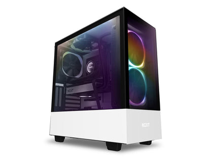 NZXT H510 Elite - Premium Mid-Tower ATX Case PC Gaming Case - Dual-Tempered Glass Panel - Front I/O USB Type-C Port - Vertical GPU Mount - Integrated RGB Lighting - Water-Cooling Ready - White/Black, CA-H510E-W1