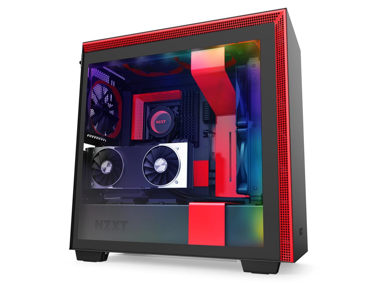 NZXT H710i - ATX Mid Tower PC Gaming Case - Front I/O USB Type-C Port - Quick-Release Tempered Glass Side Panel - Vertical GPU Mount - Integrated RGB Lighting - Water-Cooling Ready - Black/Red