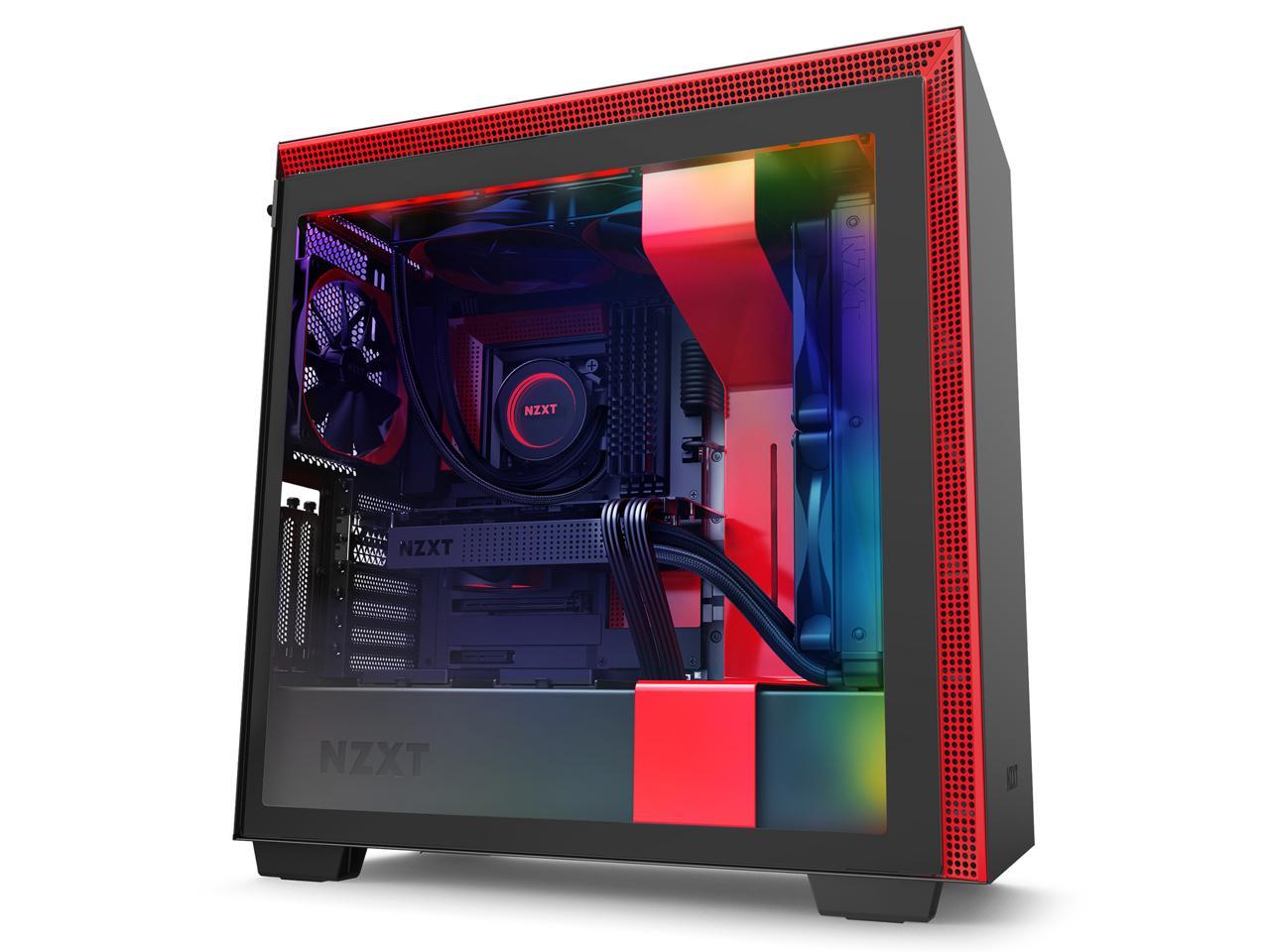 NZXT H710i - ATX Mid Tower PC Gaming Case - Front I/O USB Type-C Port - Quick-Release Tempered Glass Side Panel - Vertical GPU Mount - Integrated RGB Lighting - Water-Cooling Ready - Black/Red