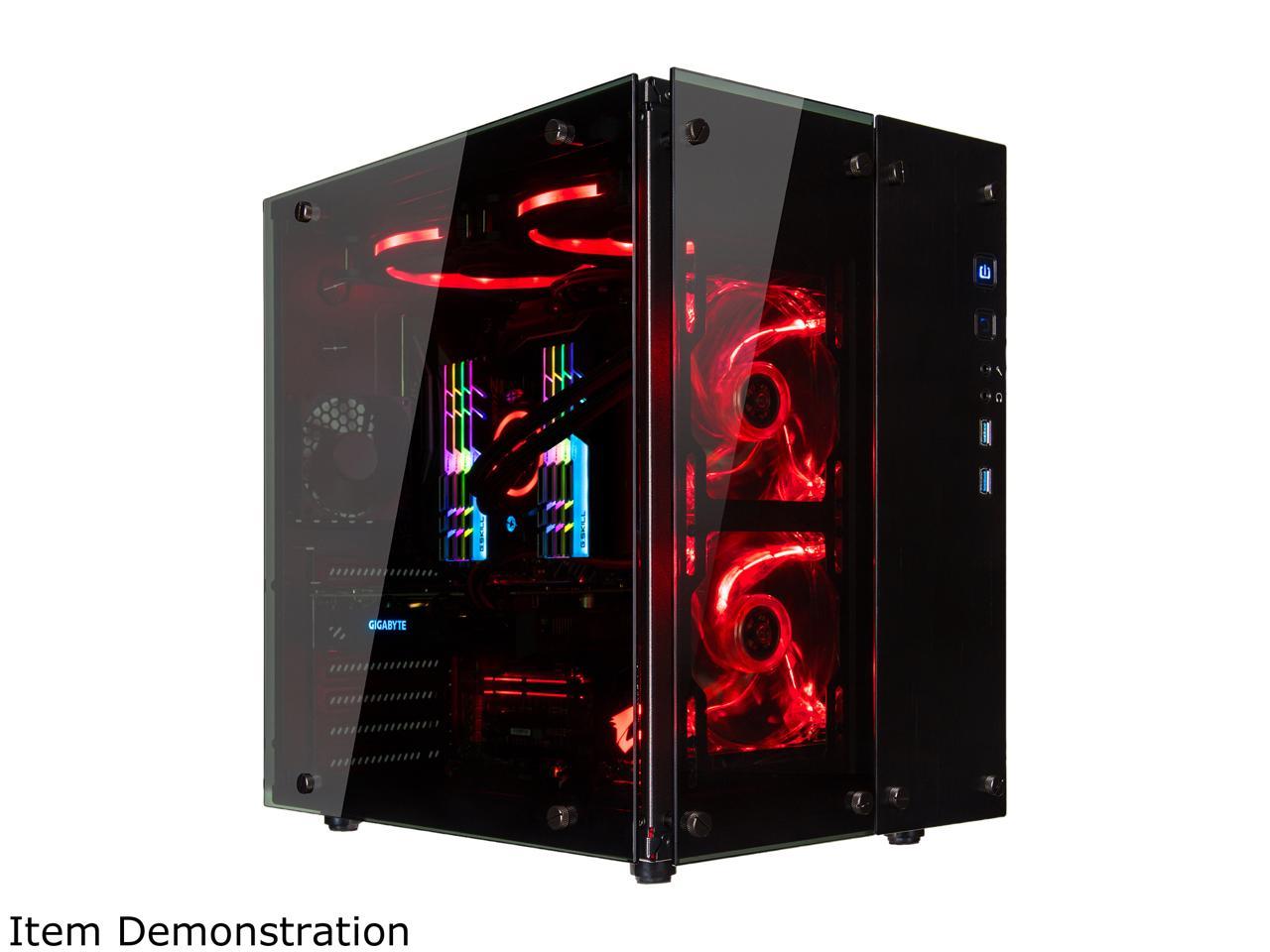 Rosewill Cube Mini ITX/Micro-ATX/ATX Mid Tower Gaming PC Computer Case, Black Steel Tempered Glass, Red LED Fans - Cullinan PX Red