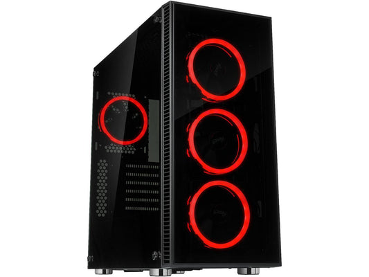 Rosewill ATX Mid Tower Gaming PC Computer Case with Dual Ring Red LED Fans, 360mm Water Cooling Radiator Support, Tempered Glass and Steel, USB 3.0 - CULLINAN V500 Red