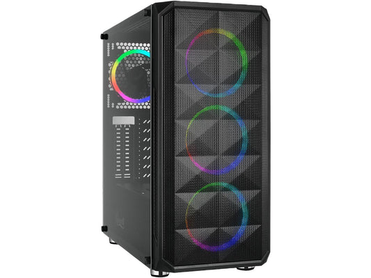 Rosewill ATX Mid Tower Gaming PC Computer Case with Dual Ring RGB LED Fans, 360mm & 240mm Liquid Cooling Radiator Support, Tempered Glass/Steel, Front Mesh Panel, USB 3.0 - SPECTRA D100