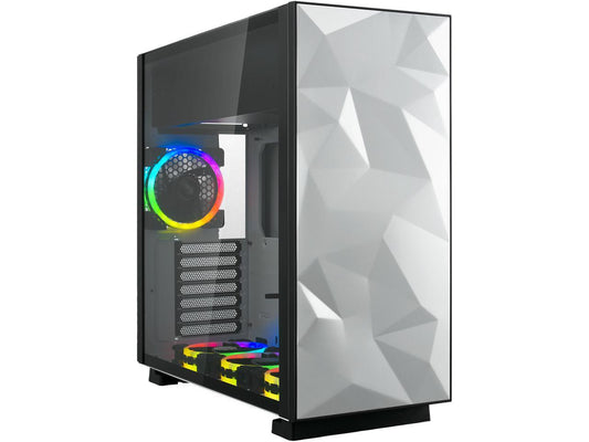Rosewill ATX Mid Tower Gaming PC Computer Case with RGB Software Sync Dual Ring RGB LED Fans, 240mm AIO Support, EATX Support, Top Mount PSU & HDD/SSD, Tempered Glass & White Steel - PRISM S