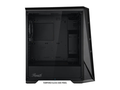 Rosewill ATX Mid Tower Gaming PC Computer Case with RGB Fan & LED Light Strip, 240mm AIO up to 360mm Support, Bottom Mount PSU & HDD/SSD, Tempered Glass & Black Steel - ZIRCON M