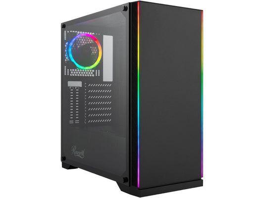 Rosewill ZIRCON I ATX Mid Tower Gaming PC Computer Case with RGB Fan & LED Light Strips, 240mm AIO Support, Bottom Mount PSU & HDD/SSD, Tempered Glass & Black Steel